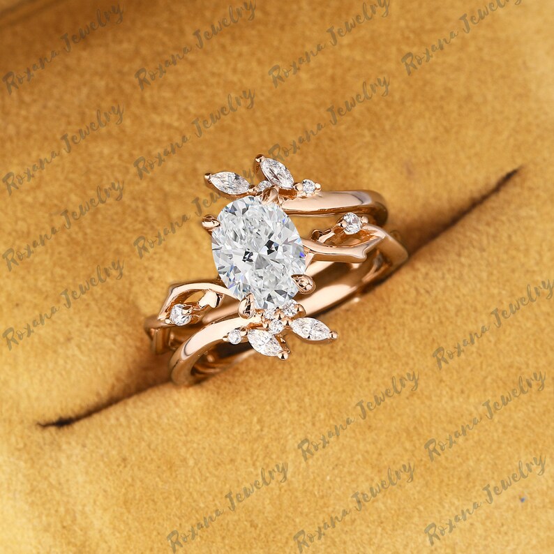 Oval Cut Moissanite Engagement Ring Set 14K Solid Gold Ring Wedding ...