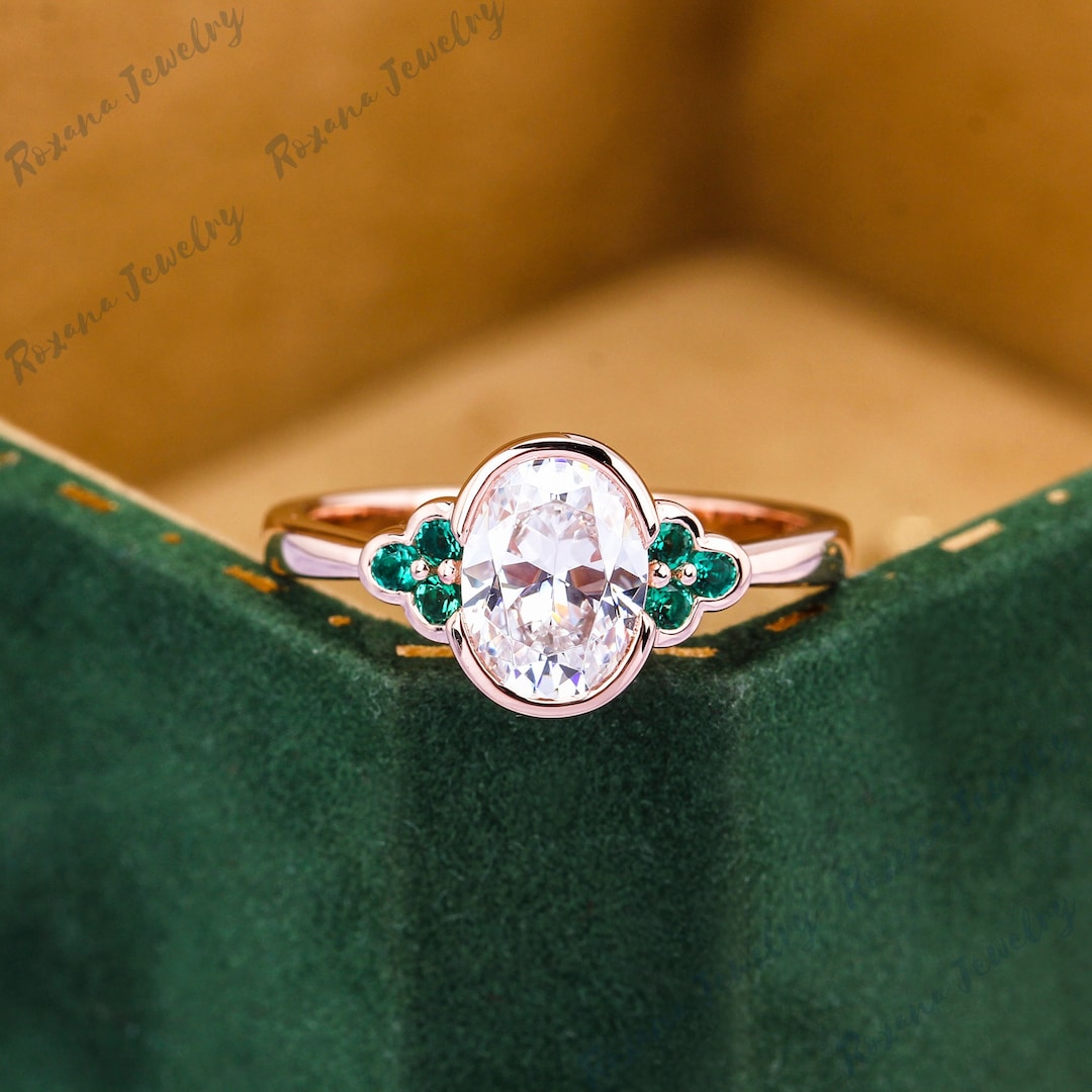 Vintage Oval Moissanite Engagement Ring Solid 14K Rose Gold Ring for ...