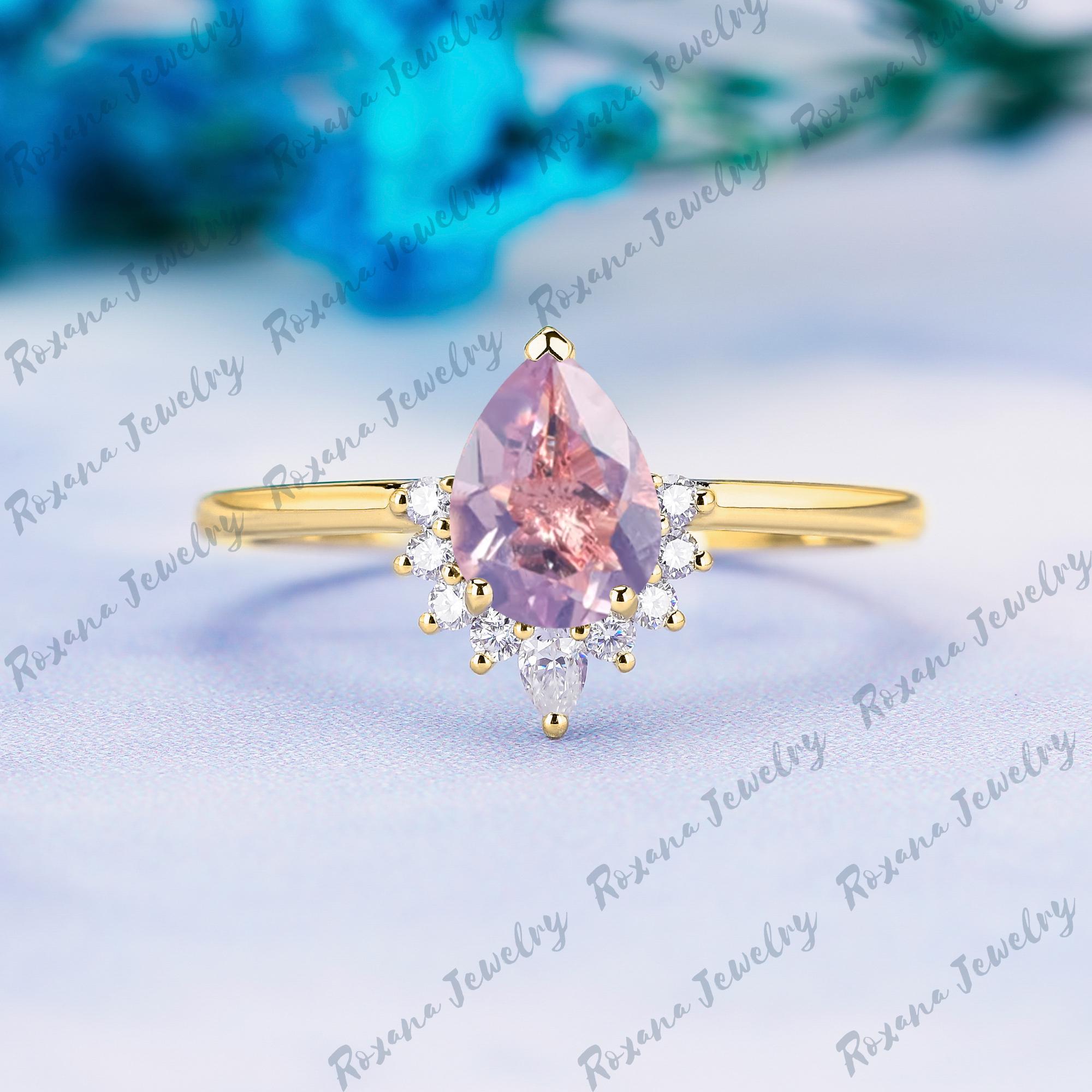 Pear Cut Lavender Amethyst Engagement Ring Yellow Gold Teardrop Ring ...