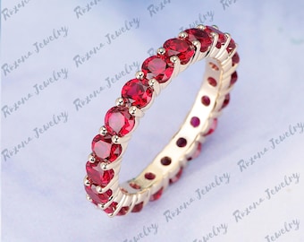 Roter Rubin Ehering Voll Eternity Band Roter Edelstein Schmuck Jubiläum Band Geschenk für ihren handgefertigten Ring für Unisex Juli Birthstone
