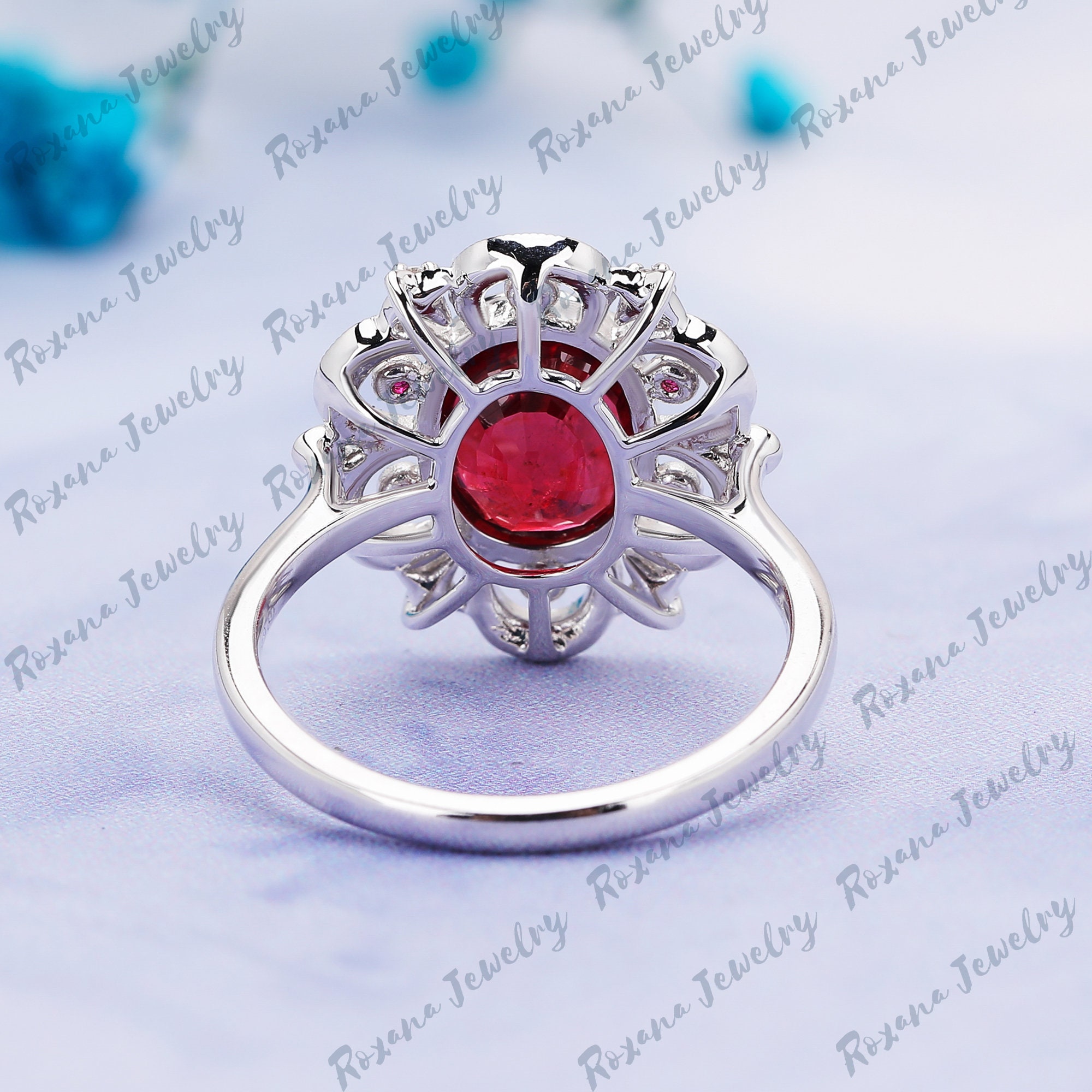 Ring Shape Red Oval Shape Red Ruby Engagement Ring Solid White Gold Ring Vintage ...
