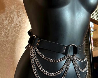 Leather Belt with chains