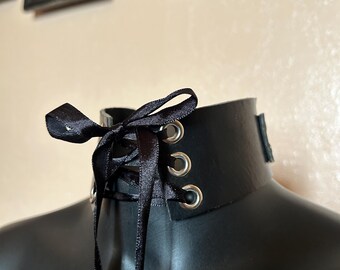 Leather Ribbon / Chain lace up choker