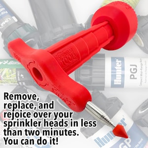 Ferramenta 4 em 1 para remoção da cabeça do aspersor, remove a maioria das marcas Rain Bird Hunter Toro Orbit, substitui os aspersores sem cavar em menos de 2 minutos