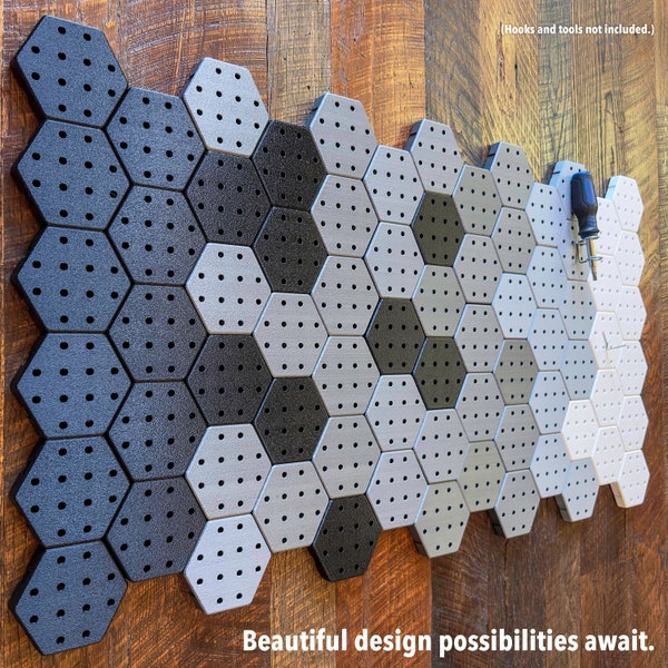 Hexagon Pegboard Tiles 4.5"x4" Each, Pack of 5, Normal-Sized Pegboard Holes, Make Custom Designs, Easiest to Mount, Desk Pegboard, Hexboard