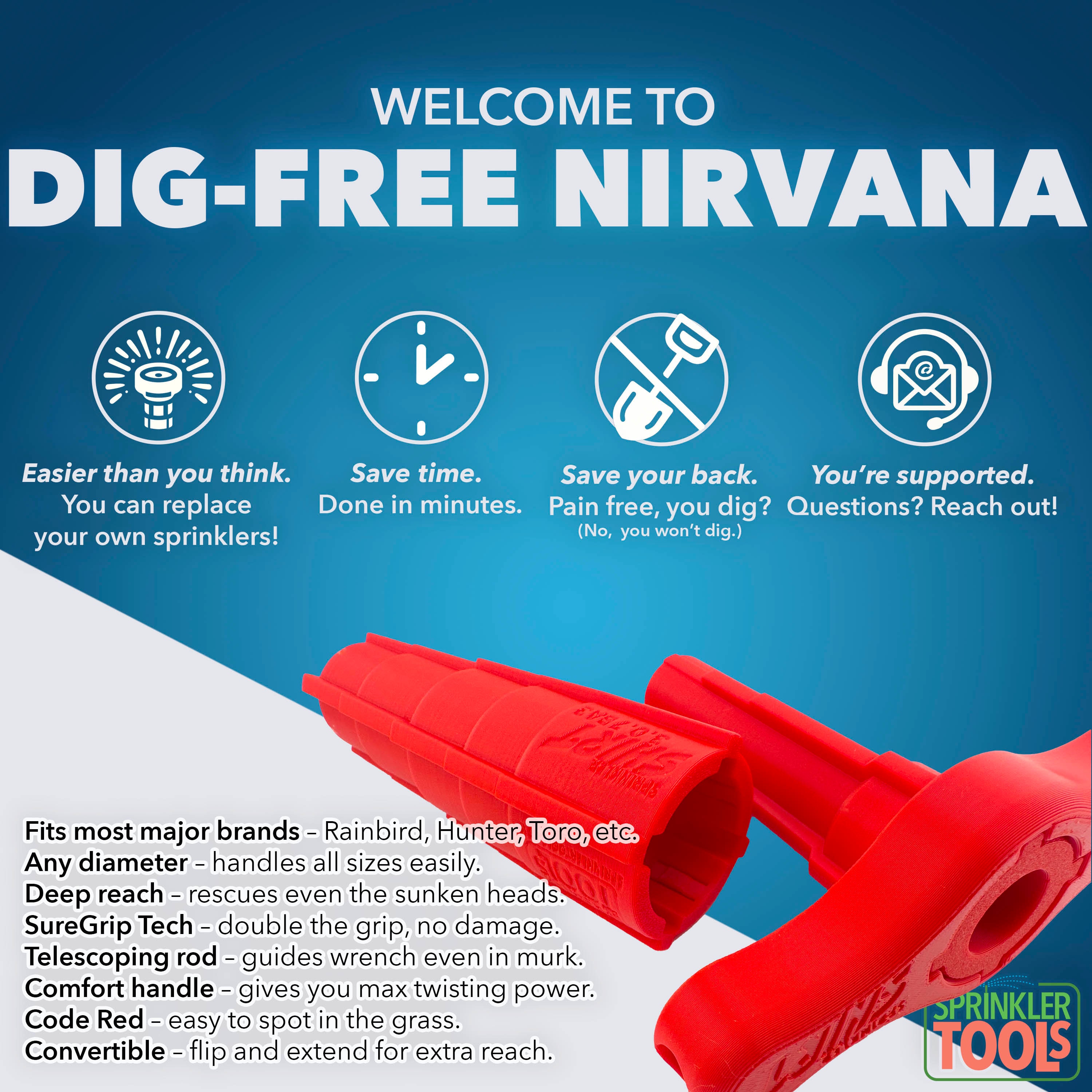 Sprinkler Head Removal 4in1 Tool, Removes Most Brands Rain Bird