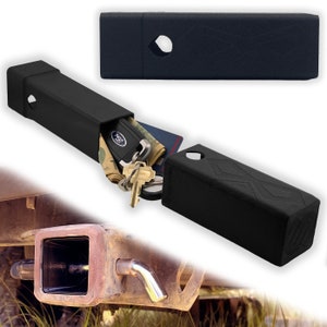 Hidey-Hitch Armazenamento de engate oculto, armazenamento secreto dentro do receptor de trailer, armazenamento secreto embutido, resistente e seguro para chaveiros, chaves, dinheiro