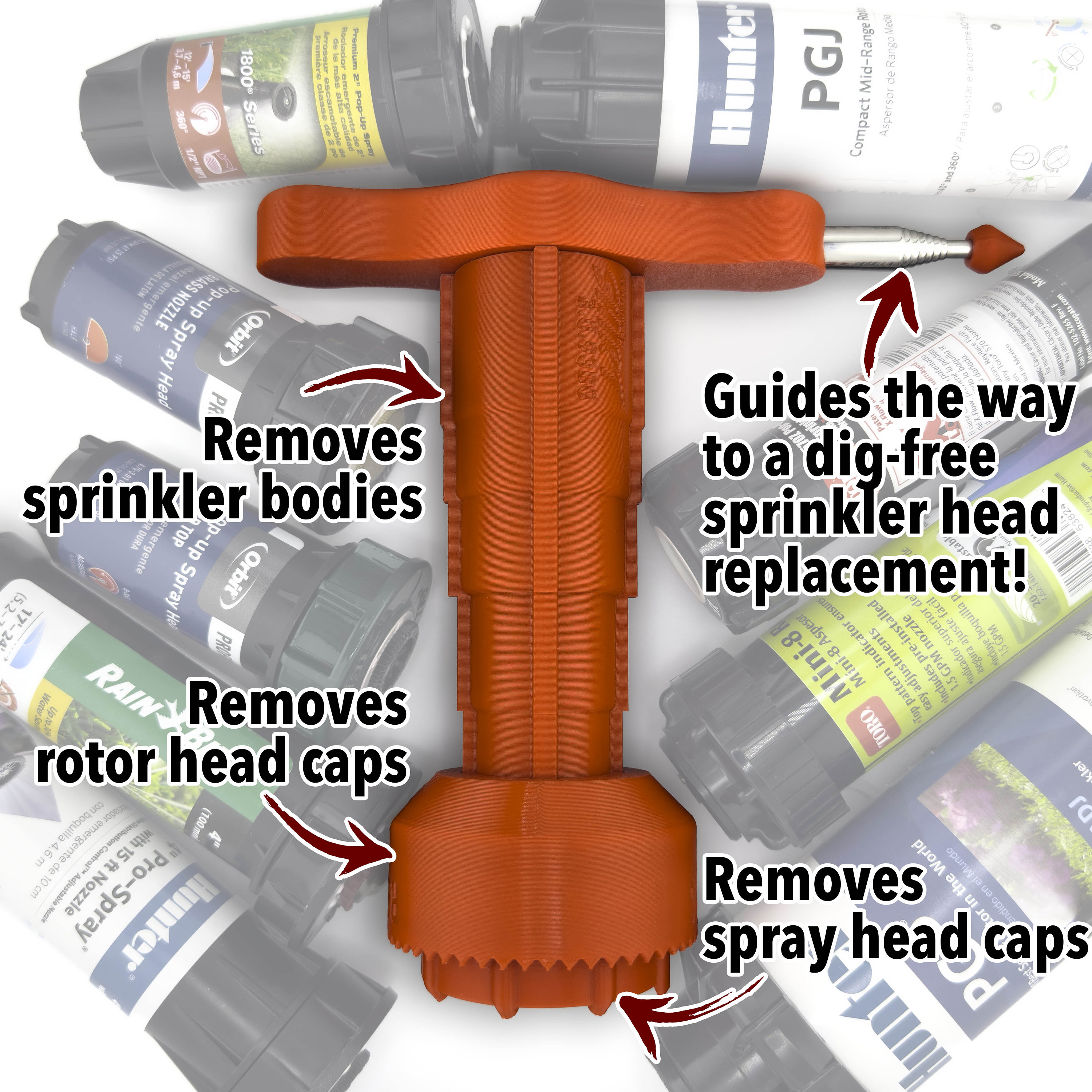 Sprinkler Head Removal 4in1 Tool, Removes Most Brands Rain Bird