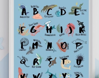 ABC del mare! Poster di creature marine, Poster per bambini