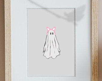 Fantasma con orecchie di gatto, poster di Halloween minimalista