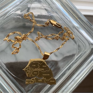 Collier pendentif carte du Sénégal, collier carte en acier inoxydable doré, cadeau, bijoux carte