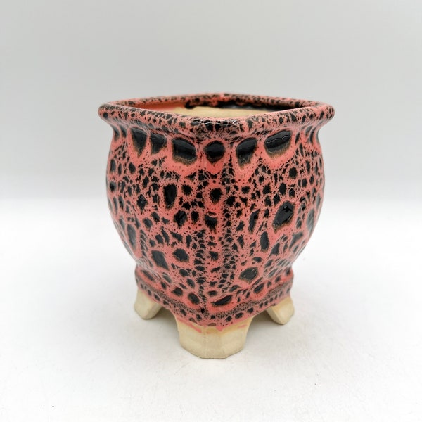 Handmade tall square pink ceramic pot, great planter for succulents, cactus and bonsai, unique shape. Korean pottery, Outdoor indoor pot