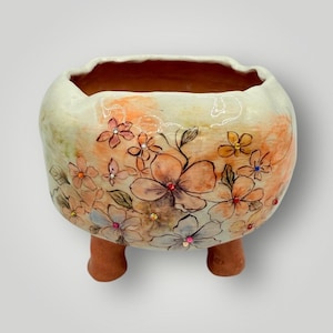 Ann6 : Handmade small round planter, organic design indoor outdoor pot, succulent cactus bonsai caudex pot, gift for plant lovers
