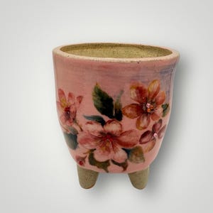 Ann31 : Handmade Hand-painted Small Tall Round Planter with Cubic Zirconia – Sparkling Indoor Outdoor Pot – Unique Gift for Plant Lovers