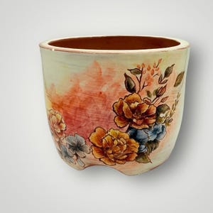 Ann30 : Handmade Hand-painted round planter,  indoor outdoor pot, succulent cactus bonsai caudex pot, gift for plant lovers