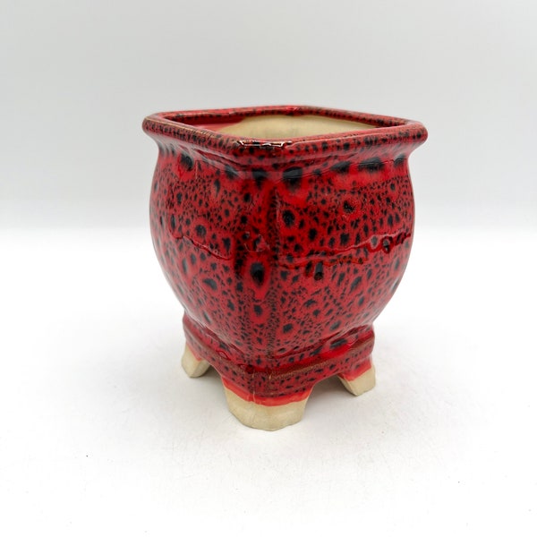 Handmade tall square red ceramic pot, great planter for succulents, cactus and bonsai, unique shape. Korean pottery, Outdoor indoor pot