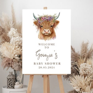 Highland Cow Baby Shower Welcome Sign,Signage For Baby Shower Cow Theme,Highland Cow Baby Shower For Boy Decorations,Baby Shower Banner, PC1