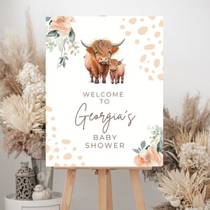Peach Baby Shower Welcome Sign, Highland Cow Baby Shower Sign, Highland Cow Decorations, Highlander Cow Baby Shower