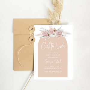 Cielito Lindo Baby Shower Invitation, Pink Boho Baby Shower Invite, modificabile, download istantaneo