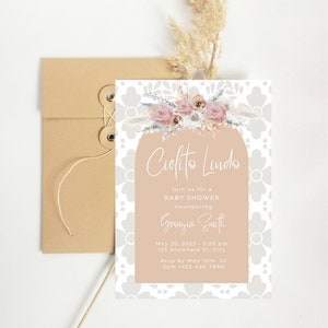 Invito per baby shower Cielito Lindo, invito per baby shower rosa Boho, modificabile, download istantaneo