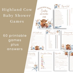 Giochi per baby shower Highland Cow, pacchetto di giochi per baby shower Boho Cow, pacchetto di giochi per baby shower Holy Cow, giochi per baby shower più divertenti, HC2