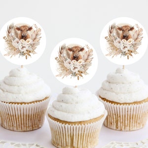 Cow Print Cupcake Toppers, Highland Cow Baby Shower, Cow Baby Shower Decorations Boy, Highland Cow Baby Shower Decorations,Neutral Baby, BH1