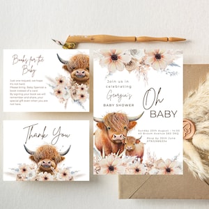 Highland Cow Baby Shower Invitation For Girl, Printable Baby Shower Invitations Highland Cow, Highland Cow Baby Shower Bundle, Western Theme