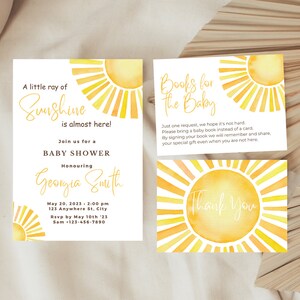 Invitation de baby shower Boho Sun, Merci pour baby shower Boho Sun, Invitation modifiable de baby shower Un petit rayon de soleil, bébé garçon soleil, BS1