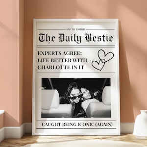 Custom Newspaper Print, Personalized Best Friends Poster, Retro Bestie Birthday Gift, BFF Poster, Friendship Gift, Girl Dorm Room Decor