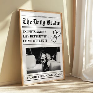 Custom Newspaper Print, Personalized Best Friends Poster, Retro Bestie Birthday Gift, BFF Poster, Friendship Gift, Girl Dorm Room Decor