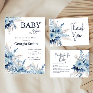 Baby In Bloom Blue Baby Shower Printable,Blue Baby In Bloom Shower Book, Baby In Bloom Baby Shower Blue Decorations,Bloom Invitation Blue,B1