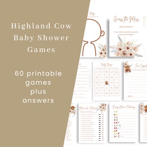 Giochi per baby shower Highland Cow, pacchetto di giochi per baby shower Boho Cow, pacchetto di giochi per baby shower Holy Cow, giochi per baby shower più divertenti, HC4