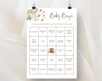 Highland Cow Baby Shower Bingo, Baby Shower Game Printable, Baby Bingo Printable, Baby Bingo Template, Editable Template, Baby Shower Trivia