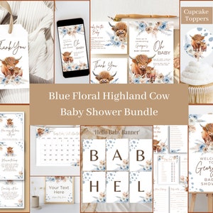 Highlander Cow Baby Shower Bundle, Highland Cow Baby Shower Sign,  Boho Highland Cow Baby Shower Invitation, Gender Neutral Cow Shower, HC2