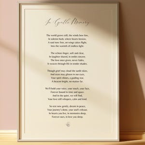 Poem for Funeral, Celebration of Life, Funeral Favor Sign, Memorial Service Keepsake, Funeral Poster, In Gentle Memory Sign,Instant Download