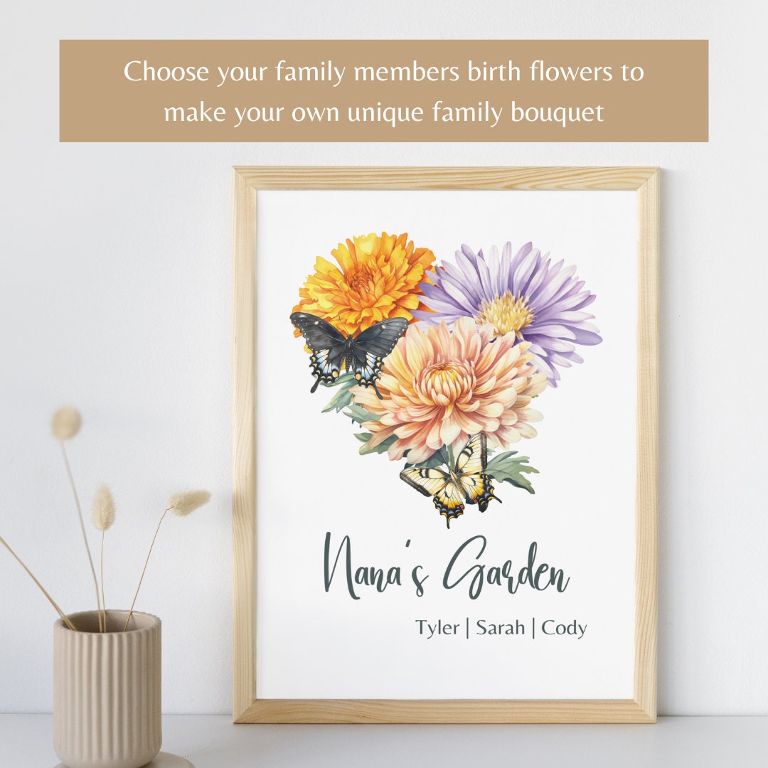 Birth Flower Bouquet, Custom Nana Birth Flower, Personalized Mom Birth
