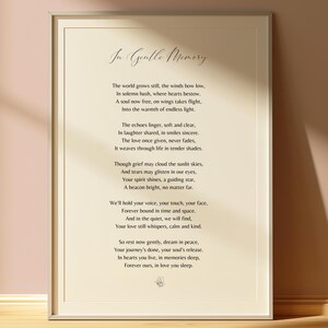 Poem for Funeral, Celebration of Life, Funeral Favor Sign, Memorial Service Keepsake, Funeral Poster, In Gentle Memory Sign,Instant Download