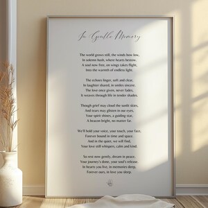 Poem for Funeral, Celebration of Life, Funeral Favor Sign, Memorial Service Keepsake, Funeral Poster, In Gentle Memory Sign,Instant Download