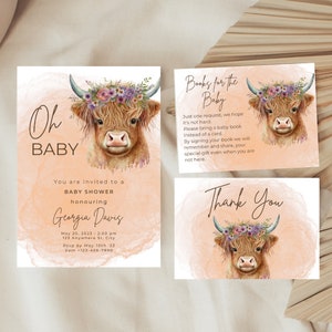 Highland Cow Invitations For Baby Shower, Highland Cow Baby Shower Invitation Bundle, Highland Cow Baby Shower Invitations For A Girl, Rodeo