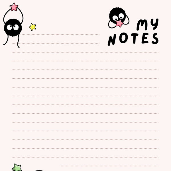 Studio Ghibli Soot Sprites | Printable Notes Page | Digital and Instant Download