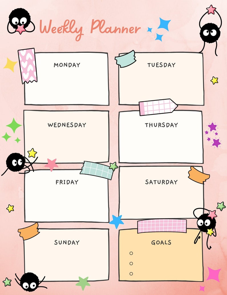Studio Ghibli Soot Sprites Printable Weekly Planner Etsy Australia