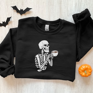 Skeleton Drinking Coffee Halloween Unisex Crewneck Sweatshirt