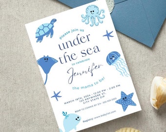 Under the Sea Baby Shower Invitation, Nautical Animals (Digital Template)
