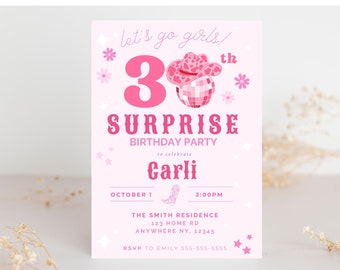 Pink Disco Cowgirl 30th Birthday Invitation (Digital Template)