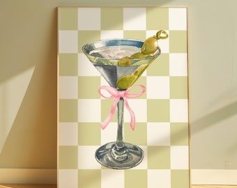 Dirty Martini Art Print | Pink Bow, Checkered Decor (Digital Download)