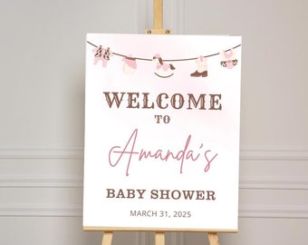 Cowgirl Baby Shower Welcome Sign, Editable Template (Digital Download)