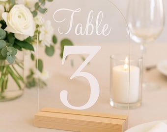 Clear Acrylic Wedding Table Numbers with Wood Base: Modern Reception Decor