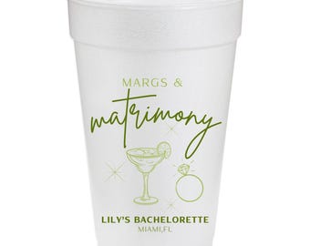 Margs & Matrimony Bachelorette Cups, Personalized Party Favors, Set of 10