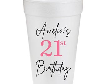 Custom Birthday Foam Cups, Personalized Milestone Party Favors, Set of 10