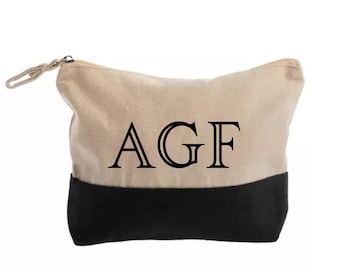 Personalized Monogram Canvas Pouch - Custom Cosmetic Travel Bag